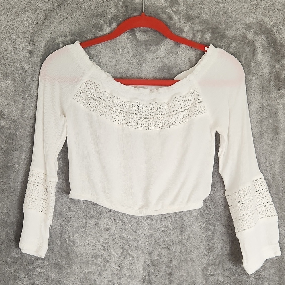 DIVIDED H&M white stretch cropped peasant top summer